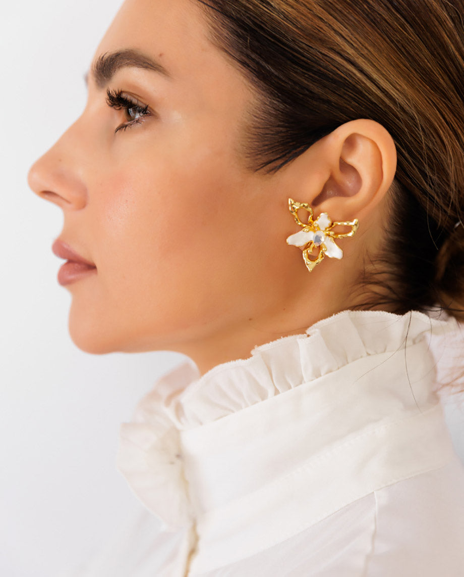 Orchid - 18k gold plated floral design earrings