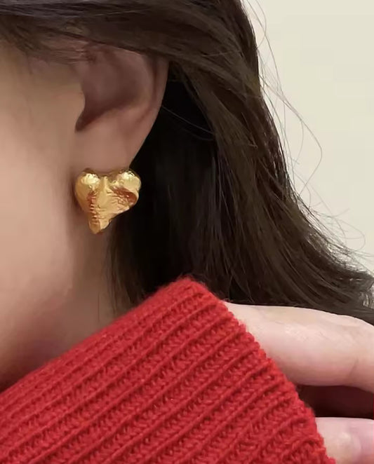 Mireille - 18k gold plated heart shape stud earrings