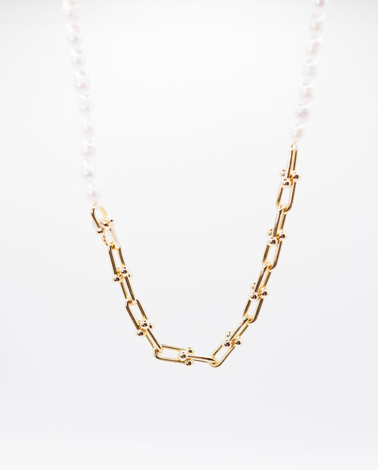Kismet -18k gold plated contemporary artistic design necklace with real pearls gold color