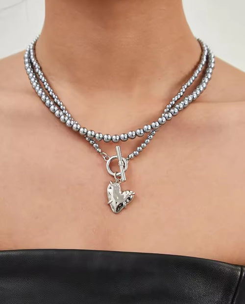 Chantal - 18k Gold Plated Double Layer Necklace Silver Color