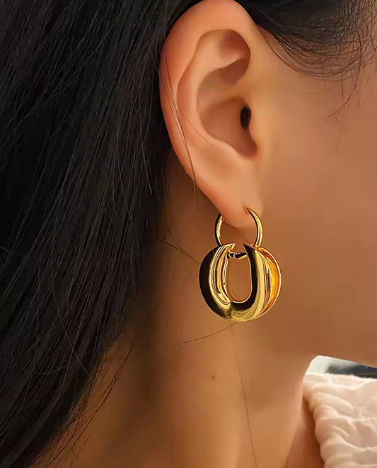 Elara - 18k gold plated multiple interlocking hoops , gold color