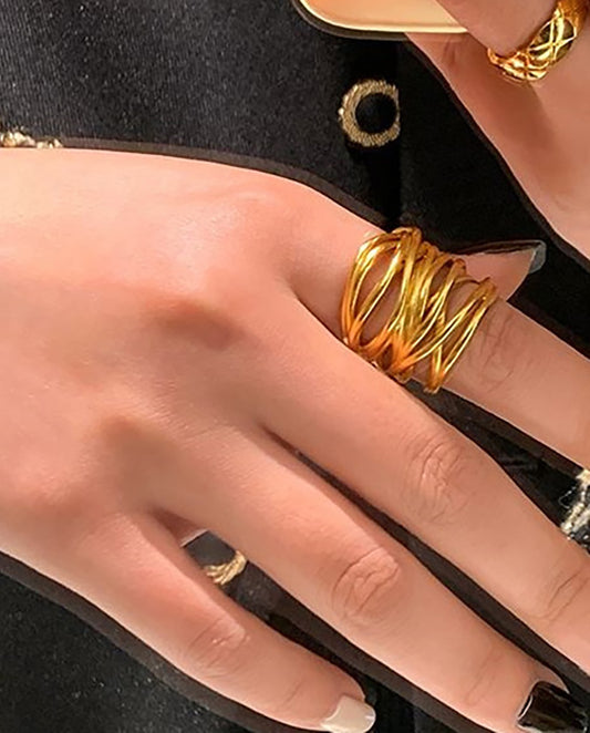 Velania - 18k gold plated multiple bands ring , gold-tone