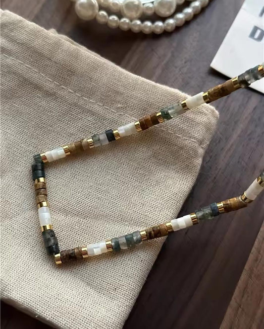 Briallen - multi - colored, smooth, and rounded natural stone beads necklace with 18k gold finishing