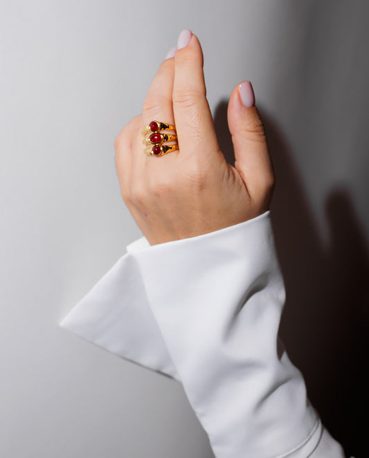 Nyx - 18k gold plated bold and elegant gold-tone ring with red stones