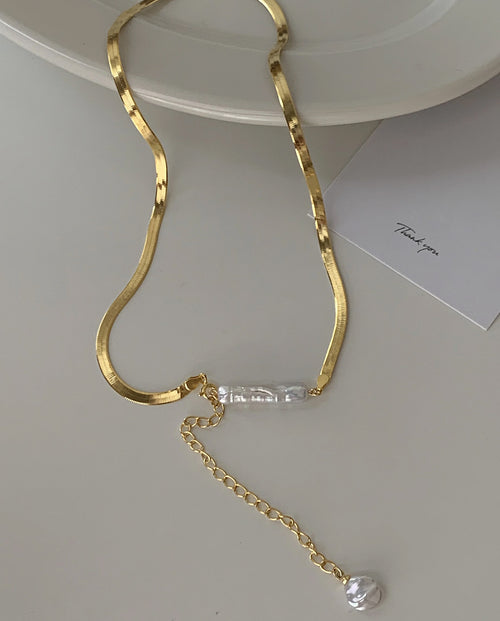 Andromeda - 18k Gold Plated Asymmetric Chain Necklace With Real Pearls Gold Color