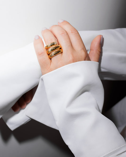 Viola - 18k gold plated triple-band structure ring , gold color