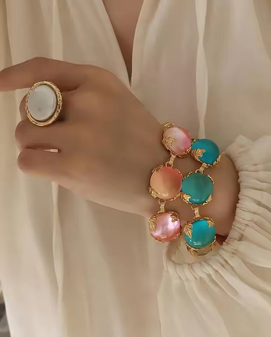 Astrid - big pink stone bracelet with 18k gold finishing