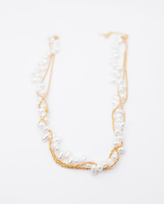 Seraphina - elegant multi-strand necklace with real pearls and 18k gold plated chain necklace gold color