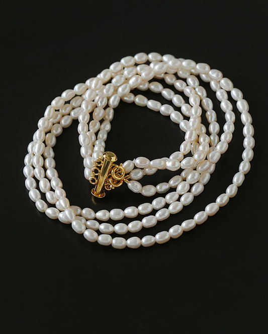 Athena - Classic Shape Real Pearls Necklace, 18k Gold Plated , Gold Color