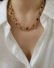 Branwin - 18k gold plated classic, regal design necklace with green and red stones, gold color