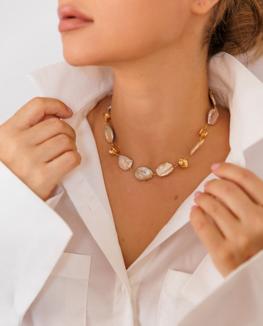 Anastasia - Baroque Shape Natural Pearls Necklace With 18k Gold Plated Finishing
