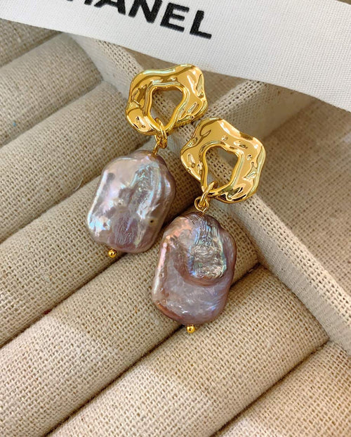 Genevieve - stylish 18k gold plated earrings with freshwater pearl