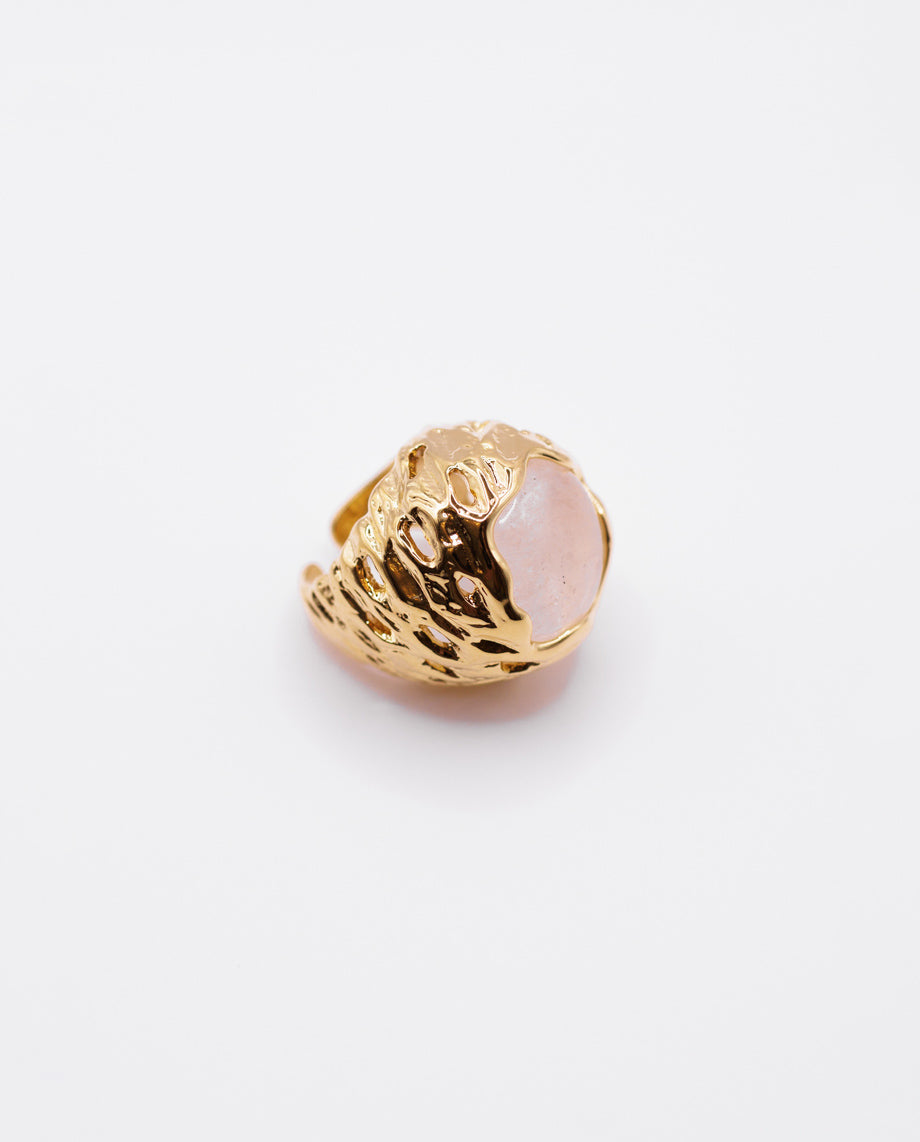 Augusta - bold and artistic 18k gold plated ring with big white stone , gold color