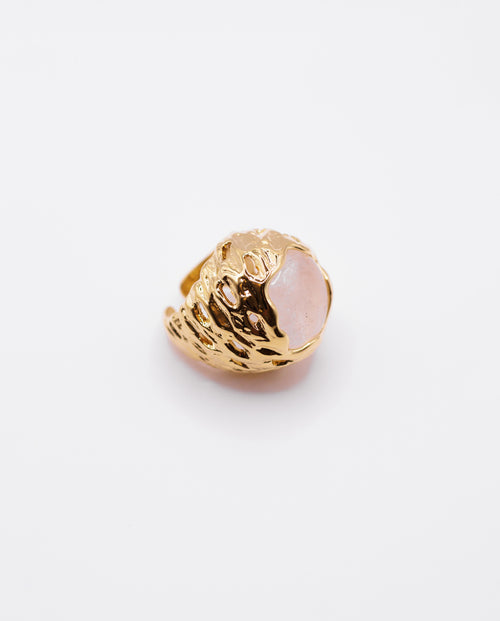 Augusta - bold and artistic 18k gold plated ring with big white stone , gold color