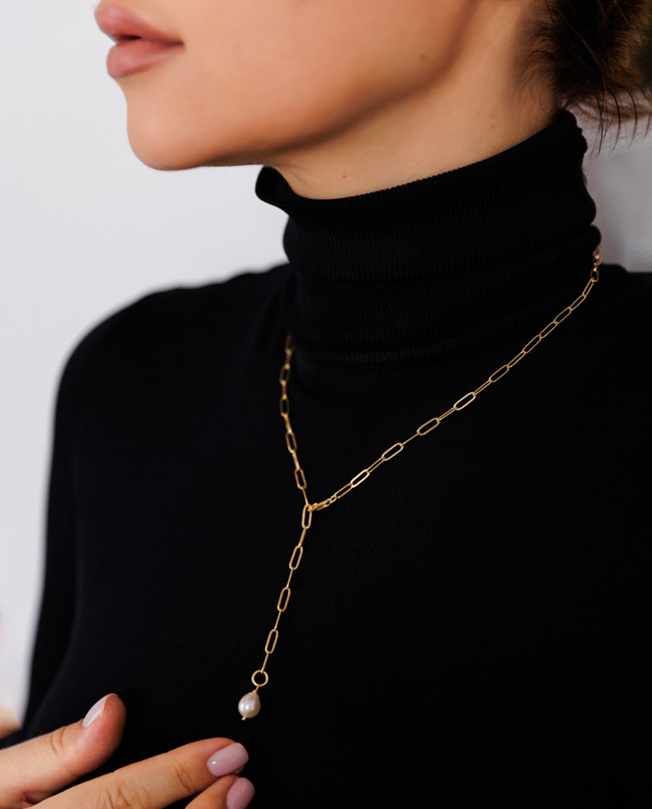 Juliette - 18k gold plated chain minimalist elegant necklace with real pearl pedant gold color