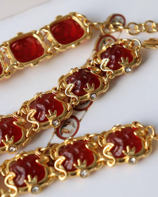 Isa - luxurious  design 18k gold plated necklace with red stones gold color