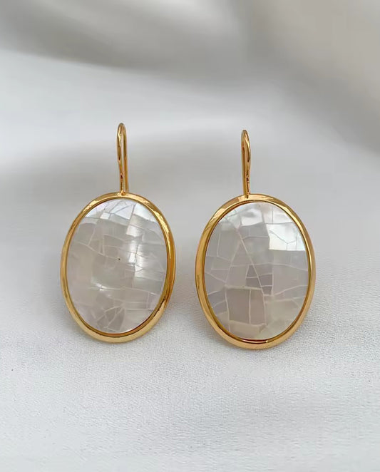 Caelia - 18k gold plated exquisite oval drop earrings with mother-of-pearls elements