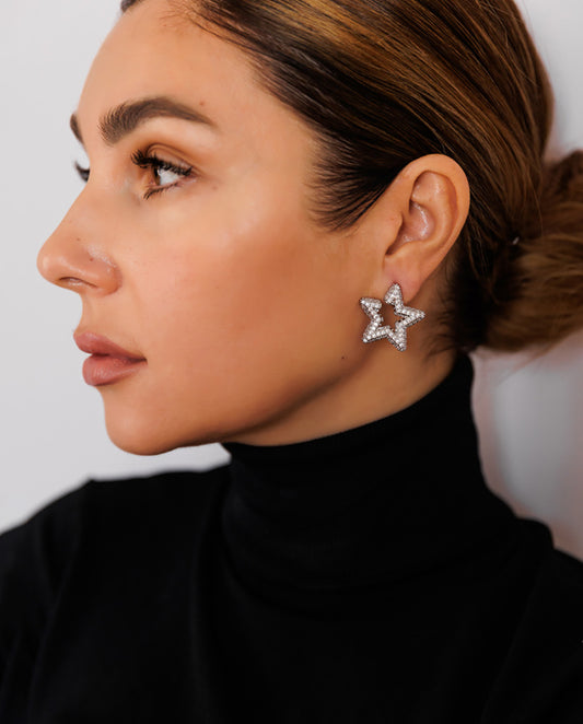 Stars - 18k gold plated glamorous star-shaped design , silver color