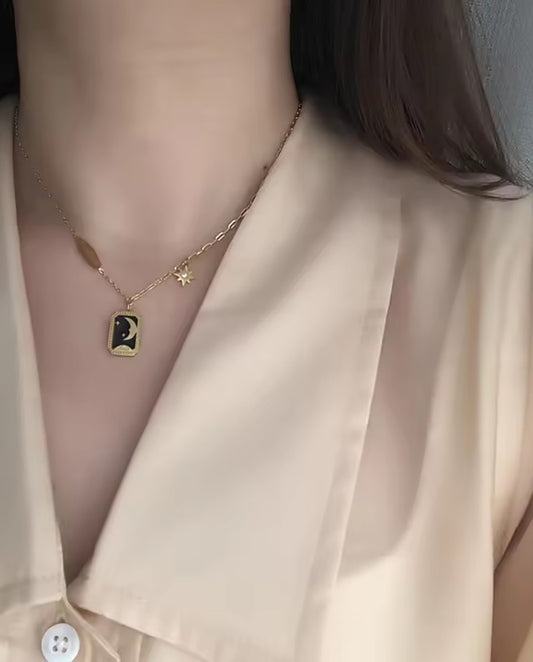 Luna - 18k gold plated chain necklace with moon and star charm gold color