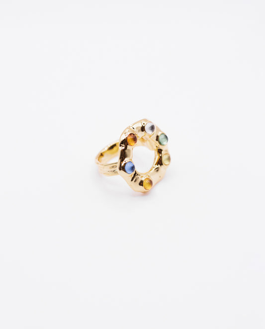 Blanche - 18k gold plated chunky design ring with multiple color stones