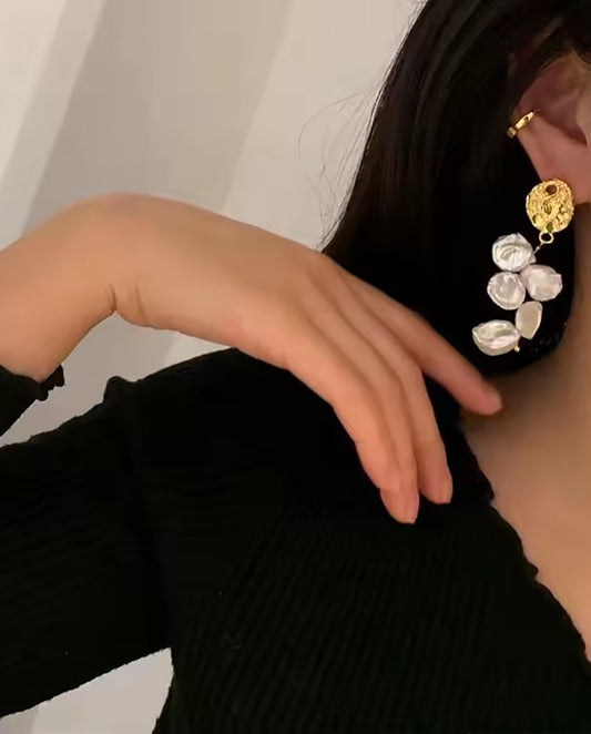 Anais - 18k gold plated earrings bold and elegant natural pearls , gold color