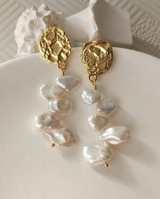 Anais - 18k gold plated earrings bold and elegant natural pearls , gold color