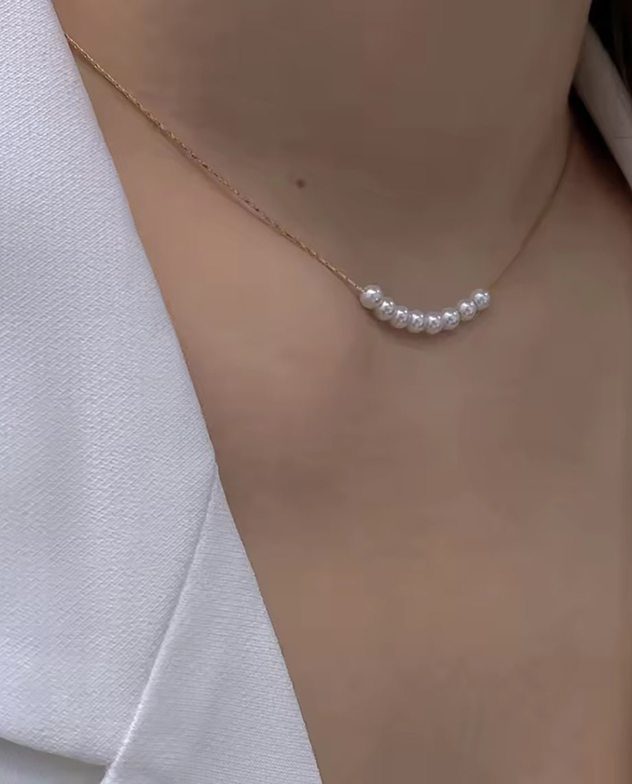 Colette - Minimalist 18K Gold Plated Chain Necklace Featuring of Mother-of-Pearl Color Beads