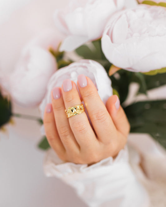 Zia  - 18k gold plated sculptural, organic design ring , gold color