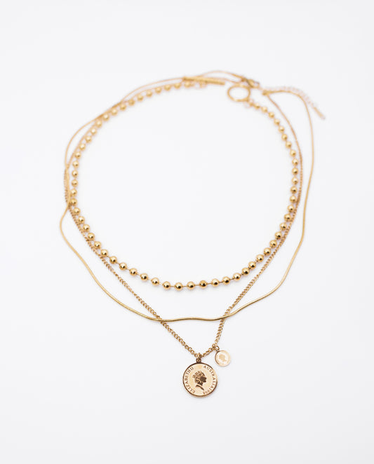 Beatrix - Layered Design 18K Gold Plated Chain Necklace With a Coin Pedant Gold Color