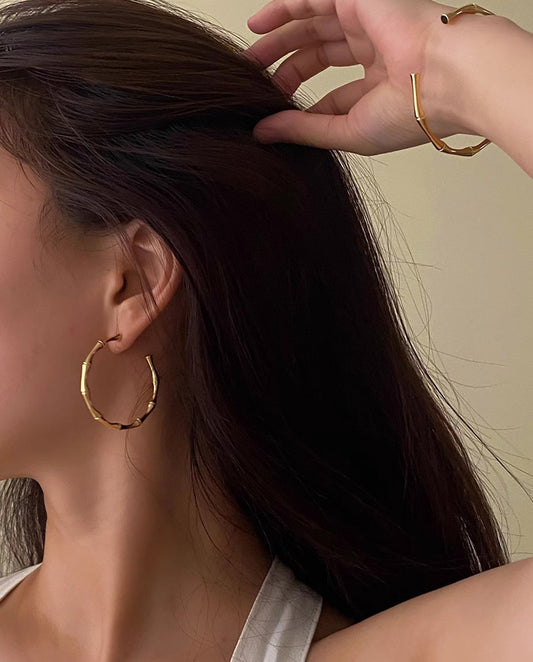 Orla - 18k gold plated bamboo-inspired hoop design earrings