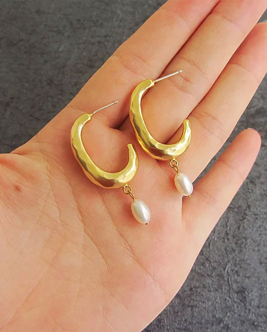 Arabella - stylish 18k gold plated hoop earrings with pearls , gold color