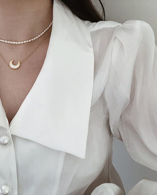 Themoon - 18k gold plated classic chain necklace with mother of pearl moon pedant , gold color