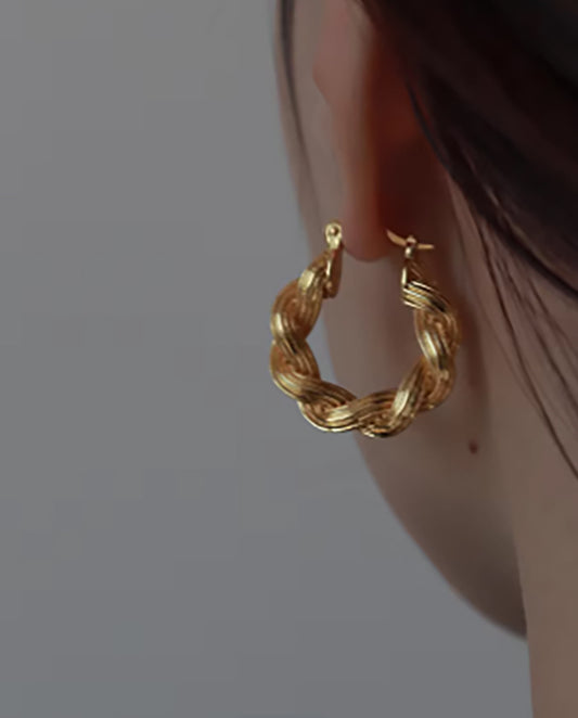 Marigold - 18k gold plated hoop earrings with a twisted, rope-like design