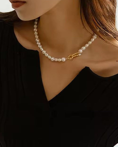 Rosalie - elegant real pearls necklace with 18k gold plated finishing