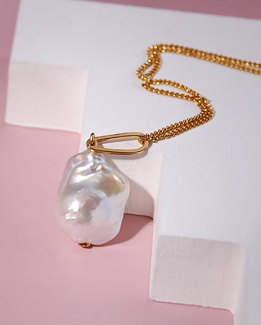 Noa - 18k gold plated chain necklace with real pearl pedant gold color