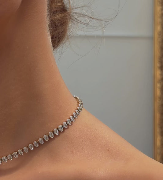 Cosima - 18k gold plated tennis choker necklace with cubic zirconia , gold and silver color