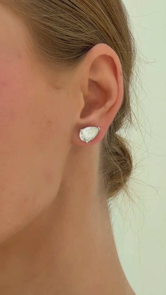 Teardrop Cut Moissanite 4ct - 18k gold plated 925 sterling silver stud earrings , silver color