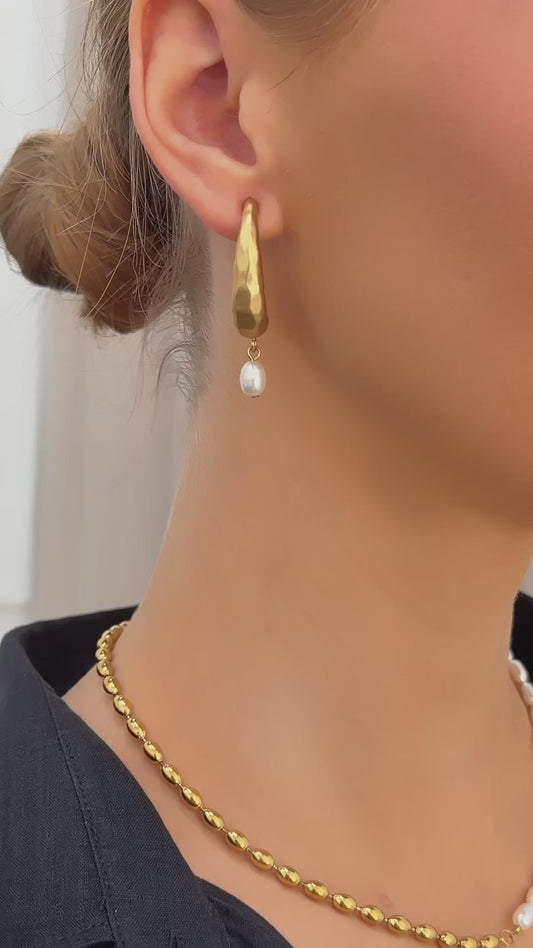 Arabella - stylish 18k gold plated hoop earrings with pearls , gold color