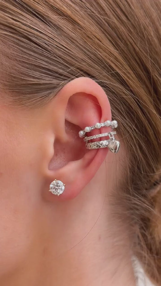 Domitille - 18k gold plated ear cuff with cubic zirconia , silver color